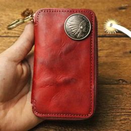 Wallets Original Vegetable Tanned Leather Key Bag For Men's Waist Hanging Multi-functional Dual Purpose Car Card