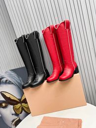 2023 Luxury designer ladies boots high heels gold pure black pointed toe side zipper leather kitten heel boots long and short tube series fashion AAA quality size 35-42