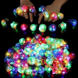 Led Rave Toy 10/20/30/40/50/60pcs Glowing Rings LED Light Up Luminous Rings Party Favor Toys Flash Led Lights Glow In The Dark Party Supplies 231030