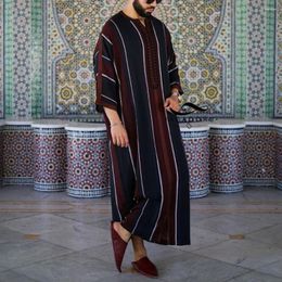 Ethnic Clothing 2023 Abaya Dubai Luxury Black Summer Thin Linen Striped Cotton Youth Moroccan Caftan Loose Muslim Men Robe Shirt