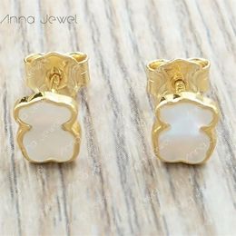 Bear Jewellery 925 sterling silver girls gold pearl crystal earrings for women Charms stud set wedding party birthday gift Ear-ring 240Z