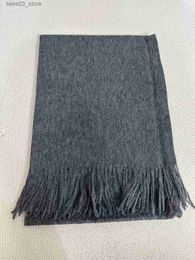 Scarves Hooded staff scarf Dark Grey pure wool scarf Sheep wool water ripple solid Colour worsted scarf size 70x200cm Q231031