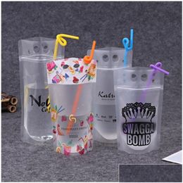 Packaging Bags Wholesale 100Pcs/Lot Drink Pouches Frosted Zipper Stand-Up Plastic Drinking Bag With St Holder Reclosable Heat-Proof Dhfxw