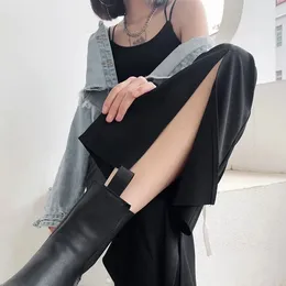 Women's Pants Y2k Flare High Waist Split Lace Up Bandage Trousers Outfits For Women Streetwear Black Spring Summer 2023 Woman