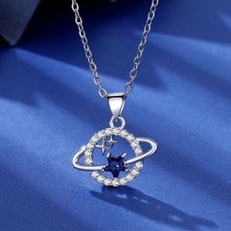 Charm Womens Choker Necklace 925 Silver Plated Planet Star Pendant Necklaces for Fashion Women Crystal Statement Wedding Jewellery Accessory