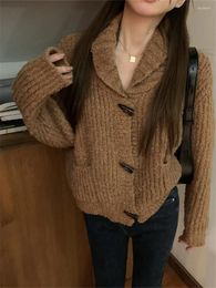 Women's Knits Alien Kitty Coffee Loose Coats Women Fashion Autumn Cardigans 2023 Vintage Casual Sweater Warm Daily Office Lady Horn Button