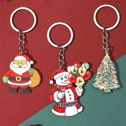 Wooden Pendant Christmas Keychain Santa Claus Xmas Tree Snowman Key Rings Men Women Handbag Car Key Accessories Jewellery Gifts