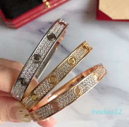 Titanium Bangle Steel Row Full Diamond Bracelet Fashion Women Men Bangle Bracelets Distance Jewelry Gift with velvet bag