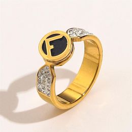 Unique Luxury Jewelry Designer Rings Women Letter 18K Gold Plated Stainless Steel Diamond Gemstones Ring Fine Finger Ring Love Wed2010