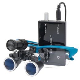 Dental Loupes Binocular Magnifier 2.5X Cloth Box with Optional LED Head Lamp Headlight Rechargeable Battery Yellow Filter