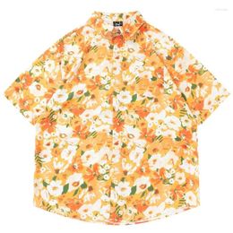 Men's Casual Shirts Japanese Retro Floral Full Print Short Sleeved Shirt For Men And Women Loose Fitting Hawaiian Couple