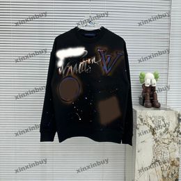 xinxinbuy Men designer Hoodie Sweatshirt hand drawn graffiti letter print long sleeve women blue Black gray XS-2XL