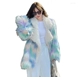 Women's Fur Multicoloured Winter Women Clothing Lamb Plush Jacket Ladies 2023 In Outerwears Female Faux Coat Lapel Cardigan