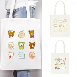 Shopping Bags Sumikko Gurashi Print Kawaii Shopper Handbags Shoulder Fashion Canvas Casual Girls Women Graphic Cute Cartoon Tote Bag