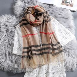 Scarves Silk Scarf Silk Scarf Women's Long Wool Scarf All-match Thin Type Spring and Autumn Classic Plaid Shawl hijab scarf woman 231031