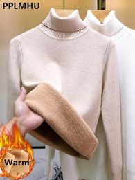 Women's Sweaters Turtleneck Winter Sweater Women Elegant Thicken Velvet Lined Warm Sueter Knitted Pullover Slim Tops Jersey Knitwear Jumper 231030