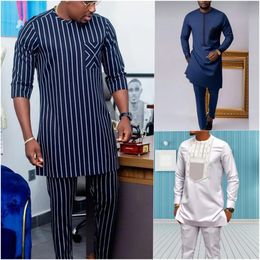 African Traditional Dashiki tapered tracksuits men Set - Short Sleeve Striped Top and Shirt Casual Outfit (231030)