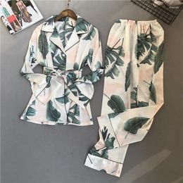 Women's Sleepwear Spring Long Section Fashion Women Pyjama Set Rayon Sexy Pijama 2 Pcs Printing