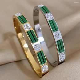 Bangle DODOHAO Charm Stainless Steel Minimalist Gold Colour Malachite Stone Bracelets Bangles Stylish Exquisite Waterproof Bracelet Gift
