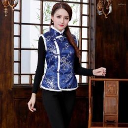 Women's Vests Trendy Year Waistcoat Chinese Style Keep Warm Stand Collar Flower Print