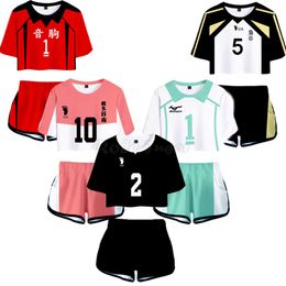 2pcs Japan Anime Haikyuu Tops + Shorts Cosplay Costume Nishinoya Yuu Karasuno Koukou Summer Men Women Casual Sportswear C37M217