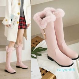 Green Companion Autumn Winter Rabbit Hair Knee Length Female Low Heel Student Versatile Girls New Korean Version Flat Bottom