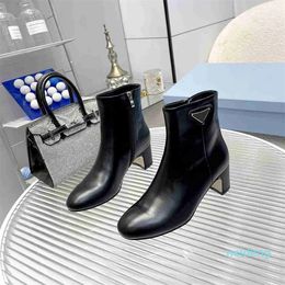 Designer - Leather booties Boots Women Triangle Ankle Boots High heel boots over-the-knee boots Side zipper Suede Bootee Size 35-40