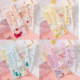 2pcs/set Cartoon Animal Kids Hairdressing Comb Anti-static Pointed Tail Comb for Baby Girls Giraffe Dinosaur Children Hair Comb