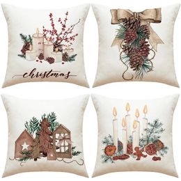 Cushion Decorative Pillow Christmas Cover Pinecone Candlestick Linen Print Pillowcase for Sofa Living Room Bedroom Cushion Home Decor 231031