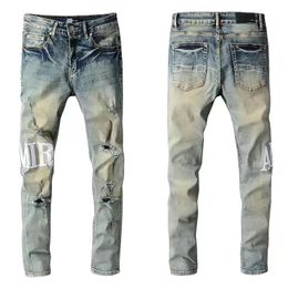 Designer stack jeans jeans europeo jean viola uomini ricami trapunte strappato per marchio di tendenza pantalone da uomo vintage pieghe