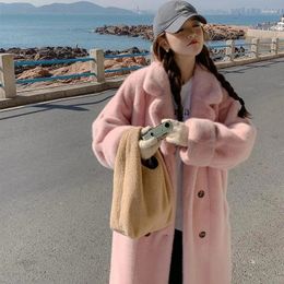 Women's Fur High-quality Long Coat Women Winter Golden Mink Overcoat Thicken Warm Suit Collar Eco-friendly Pink Plush Jacket