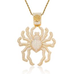Hip Hop Large Spider Pendant Necklace Full 5A Zircon 18k Real Gold Plated Cool Men Rap Jewelry