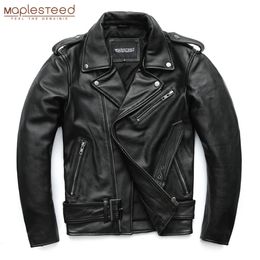 Men's Leather Faux MAPLESTEED Classical Motorcycle Jackets Men Jacket 100 Natural Cowhide Thick Moto Winter Sleeve 61 69cm 8XL M192 231031