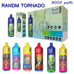 Original Randm Tornado 9000 Puff Disposable E Cigaretter 0,8Hm Mesh Coil 18 ML POD Battery Rechargeble Electronic Cigs Puff 9K 0% 2% 3% 5% RBG Light Vape Pen Kit 53 Flavors