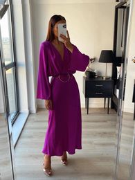 Casual Dresses Foridol V Neck Purple Dress Women Summer Beach Batwing Sleeve 2023 Elegant Party Midi Long Maxi