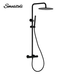 Bathroom Shower Heads Black Thermostatic Set Mixer Tap System Builtin Bathtub Faucet With Thermostat Diverter Handheld Wall Rain Head 231030