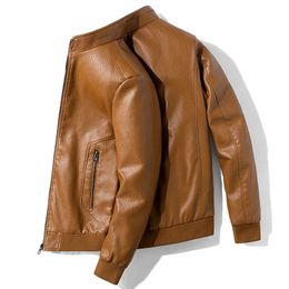 Men's Leather Faux Autumn Winter Mens Motorcycle Jacket Solid Color Stand Collar PU Jackets Men Casual Moto Biker Coat Zipper Outerwear 231031