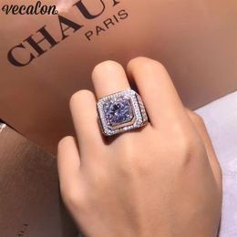 Vecalon Luxury Male Solitaire ring 3ct Diamond 925 Sterling Silver Engagement Wedding band rings For men Big Finger Jewelry218w