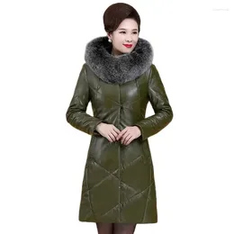 Women's Leather Genuine Down Jacket Mid-length Haining Sheepskin Hooded Temperament Fur Collar Coat Fleece