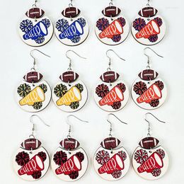 Dangle Earrings Wood Sport Cheerleading Hoop Geometry Multicoloured America Football Jewellery Accessories For Women
