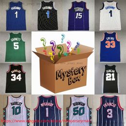 Maglie da basket mystery Box Basket Mystery Boxes Sports Shirt Gifts per qualsiasi camicia Patrick Ewing 33 Larry Bird Tracy McGrady Penny Hardaway inviato in uniforme casuale