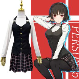 Anime Persona 5 Makoto Niijima Kostüm P5 Kraliçe Cosplay Top Etek Peruk Kadın Lise Üniformaları Cadılar Bayramı Karnavalı