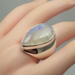 Wedding Rings Classics Large Moonstone For Women Hyperbole Vintage Ring Water Drop White Stone Female Fashion Jewelry Whole251T