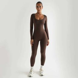 Urban Sexy Dresses 2023 new sexy soft high elastic long-sleeved tights U-shaped collar splicing trousers jumpsuit elegant women's clothing Vestidos