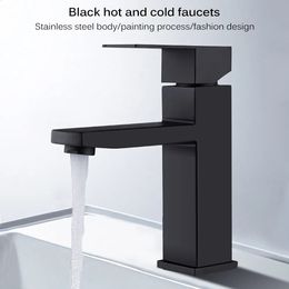Kitchen Faucets Black Plated Square Stainless Steel Bathroom Basin Faucet Vanity Sink Mixer Cold Lavotory Tap 231030