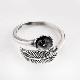 HOPEARL Jewellery Pearl Ring Settings Black Feather Antique 925 Sterling Silver Blanks DIY Jewellery Making 3 Pieces245h