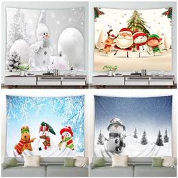 Christmas Decorations Cute Snowman Tapestry Cartoon Animal Elk Santa Claus Xmas Decor Wall Hanging Winter Snow Nature Landscape Tapestries 231030