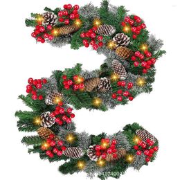 Decorative Flowers LED Lighted Rattan Wreath With Lights Christmas Home Decoration Garland Simulation 2024 Year 2.7m