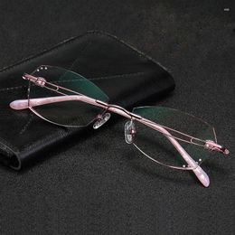 Sunglasses SHOWYES Ultra Light Rimless Tint Lenses Prescription Eyeglasses Reading Glasses Diamond Cutting Alloy Frame For Women