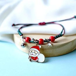 Link Bracelets 1PC Xmas Braid Tree Bell Santa Snowflake Bracelet Charms For Women Men Gifts Trendy Christmas Jewellery